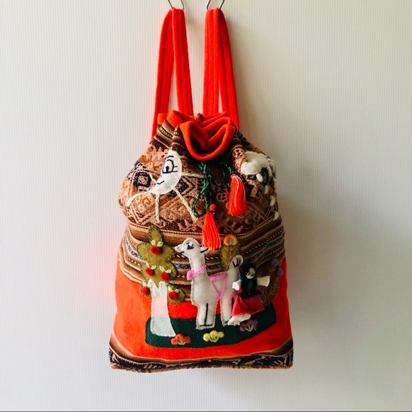 Vintage boho embroidered small backpack sack bag - Picture 3 of 9